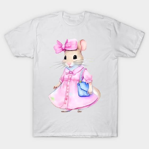 Cute baby mouse in a pink dress T-Shirt by SophieClimaArt